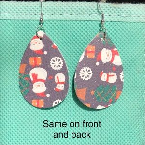 Snowman Faux Leather Teardrop Earrings